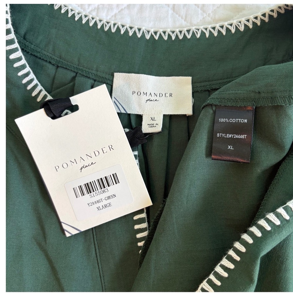 Tuckernuck Pomander Place Green Whipstitch Split Neck Cotton Mini Dress XL NEW - Picture 2 of 7